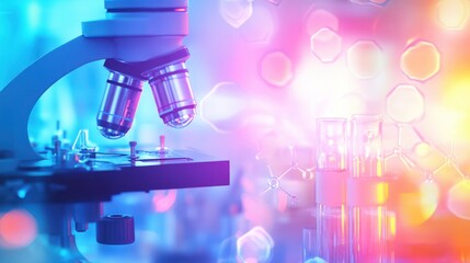 Microscope with blurred background in laboratory