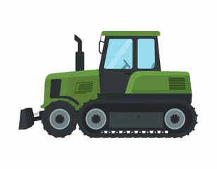 Naklejka premium Green tractor with a black undercarriage and exhaust pipe on a white background.