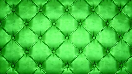 Obraz premium Luxurious vibrant emerald green tufted leather texture background with classic diamond pattern upholstery, perfect for elegant design projects.