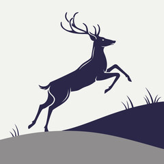 Fototapeta premium Vector art of silhouette of a deer jumping on a hill, , capturing the grace and power of wildlife in a simple yet striking design