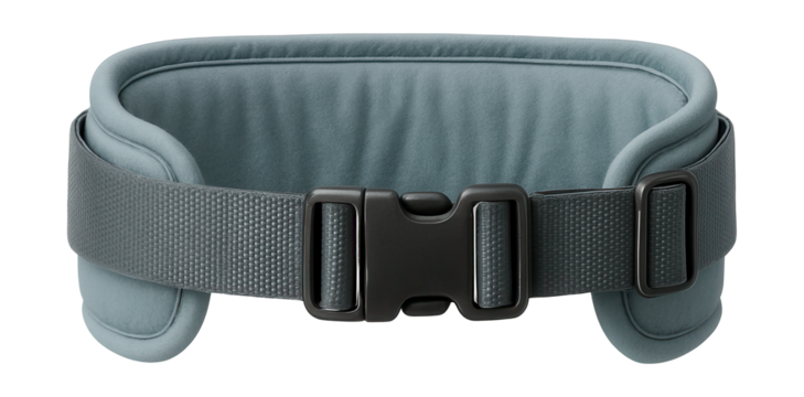 A padded safety belt for wheelchairs, enhancing support and comfort for seated users.