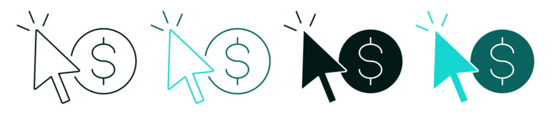 Paid traffic icon set. Social media, marketing or business concept. Line, solid color or black symbol for web and UI. Editable vector stroke illustration. Perfect for apps and digital platforms.