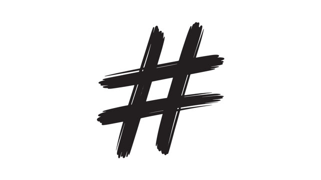 Grunge hashtag symbol hand-drawn vector illustration isolated on white background for social media and web design