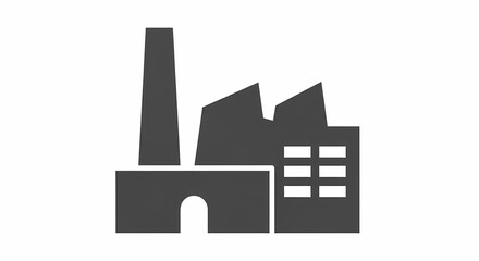 Silhouette of an industrial factory with smokestack and buildings, representing manufacturing and production, monochrome vector