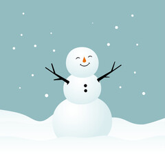 Winter illustration of snowman in snow cold weather holiday season flat design