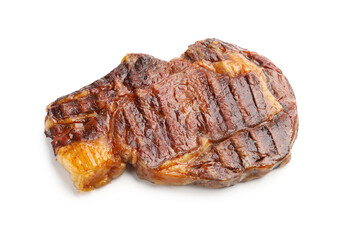 Delicious grilled beef steak isolated on white, above view