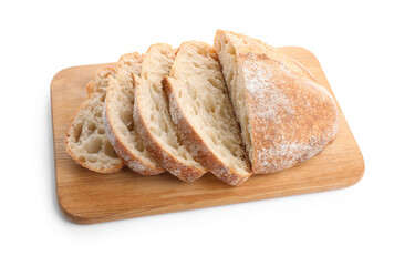 Loaf of fresh cut bread isolated on white