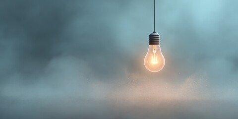 Light Bulb Illuminates Foggy Scene, Symbolizing Ideas and Power in Still Life