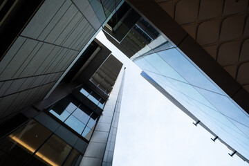 Modern office building finacial district metropolis look up sky