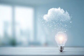 Lightbulb Emits Ideas and Innovation on a Bright Tabletop Surface