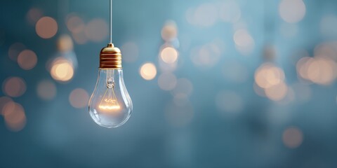 Illuminated Lightbulb Hangs in the Air With Blurry Lights in the Background