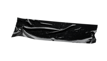 A single strip of crumpled black adhesive tape with a textured, reflective surface, perfect for adding a gritty or practical element to design projects and visual concepts