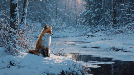 Fox in snowy forest
