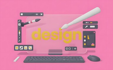A graphic design setup with a computer, pen, and tools, perfectly showcasing the art of digital creation