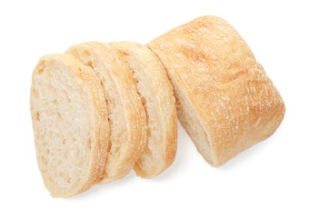 Pieces of tasty fresh ciabattas isolated on white