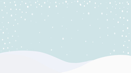 Minimal winter falling snow and snow drifts against a light blue background, creating a serene holiday scene