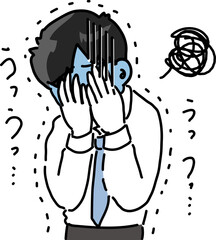 顔面蒼白人生を悲観して泣き悲しむ会社員のベクターイラスト