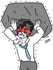 ブラック企業で耐え忍ぶ岩を支える若手社員のベクターイラスト