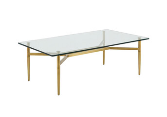 Isolated rectangular coffee table of glass and brass metal leg mid-century modern style