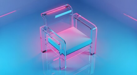 Modern transparent acrylic chair with neon light accents, creating a futuristic and stylish furniture piece for contemporary interior design