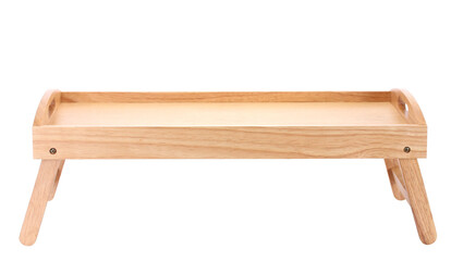 wooden tray for breakfast isolated on white