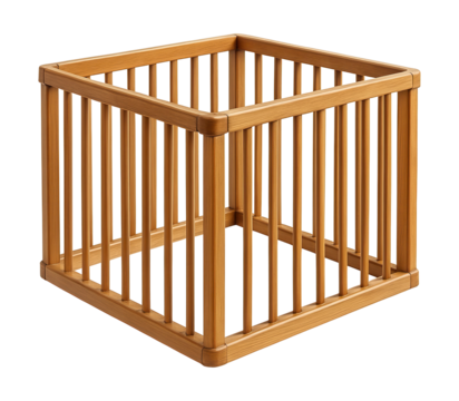 Freestanding wooden playpen for a living room, creating a safe space for babies and