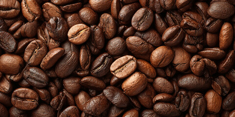 Naklejka premium Roasted coffee beans macro shot with rich textures and details - AI generated