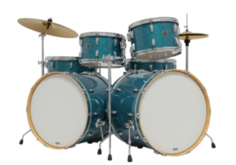 Isolated Drum Kit with Turquoise Sparkle Finish for Musical Studio Performance or Recording