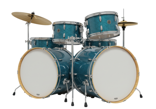 Isolated Drum Kit with Turquoise Sparkle Finish for Musical Studio Performance or Recording