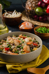 Fried rice with vegetables and seafood