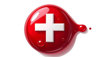 Obraz premium Medical Cross Icon in a Red Droplet - Healthcare and Emergency Symbol for Design Use
