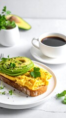 Avocado egg toast with coffee
