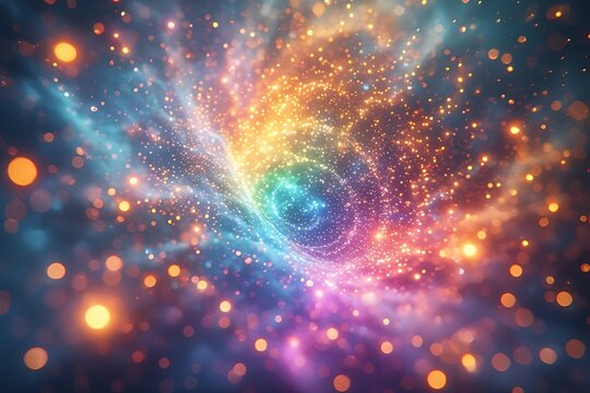 Vibrant cosmic nebula swirls with sparkling stardust and glowing orbs a mesmerizing display of celestial energy and light - Powered by Adobe