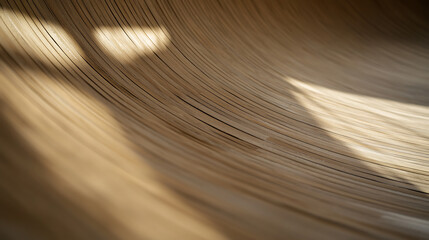Abstract wood grain surface with light and shadow play.  Smooth, curved lines of light brown wood create a calming and natural texture.