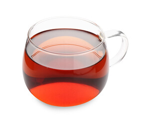 Cup of aromatic black tea isolated on white