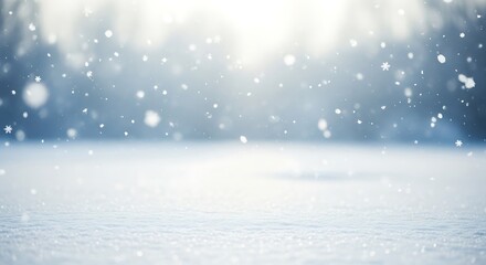Winter snowfall scene with soft bokeh lights and snowy ground