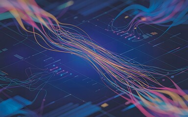 Abstract digital network technology, concept for data transfer and connectivity, with light and color flowing