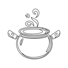 Obraz premium Hot Steaming Cooking Pot Line Art Drawing Black Outline Vector Illustration for Restaurant or Kitchen Icon