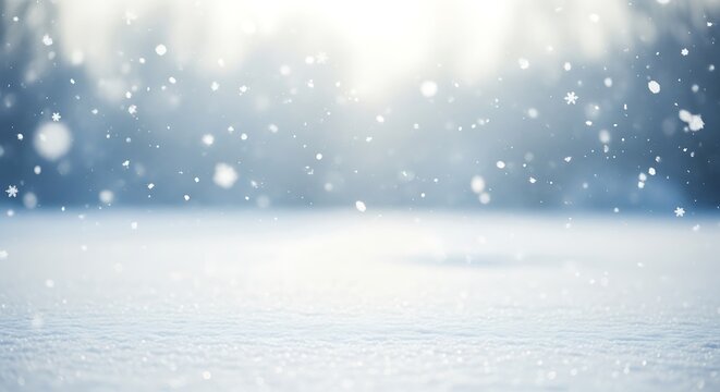 Winter snowfall scene with soft bokeh lights and snowy ground
