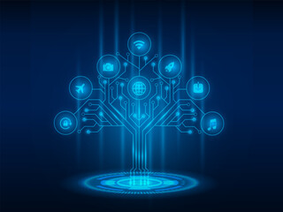Geometric background and high tech circuit board connection system