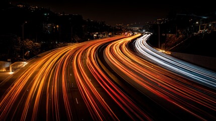 Night highway light trails