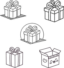 Hand drawn outline illustration of surprise gift boxes perfect for celebration themes