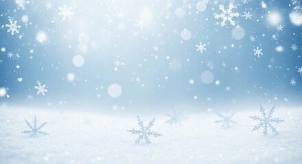 Naklejka premium Gentle snowfall winter wonderland background with soft blue hues and falling snowflakes