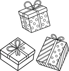 Creative black and white line art of present boxes for coloring activity
