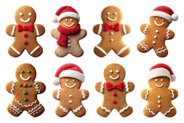 Fototapeta premium PNG Festive gingerbread cookies smiling, element set on transparent background