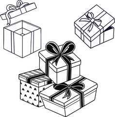 Beautifully wrapped gift boxes with elegant ribbons and detailed patterns illustration