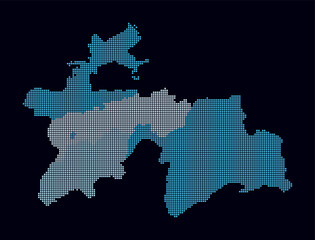 Tajikistan dotted map. Digital style map of the country on dark background. Tajikistan shape with square dots. Colored dots style. Small size squares. Awesome vector illustration.