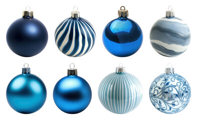 PNG Elegant blue Christmas ornaments, element set on transparent background