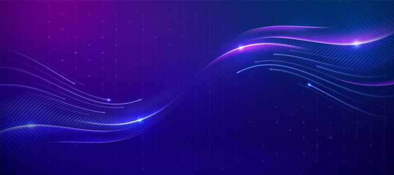 Purple and blue futuristic data waves flowing across a starry background