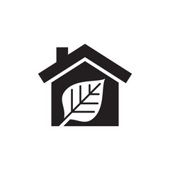 Eco Friendly House Solid Glyph with Leaf Green Home Icon